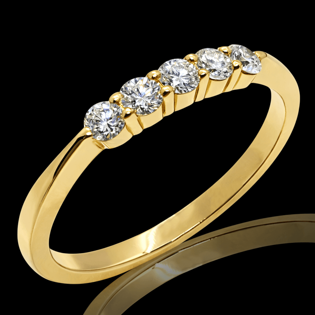 Geltono aukso žiedas su 5 briliantais