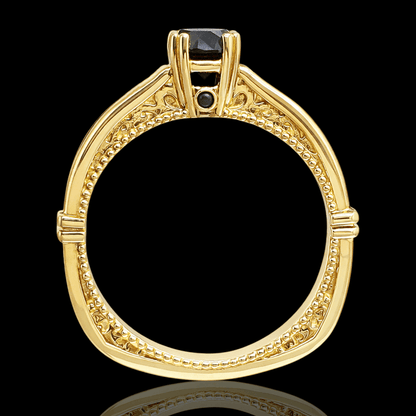 Geltono aukso žiedas su juodais briliantais