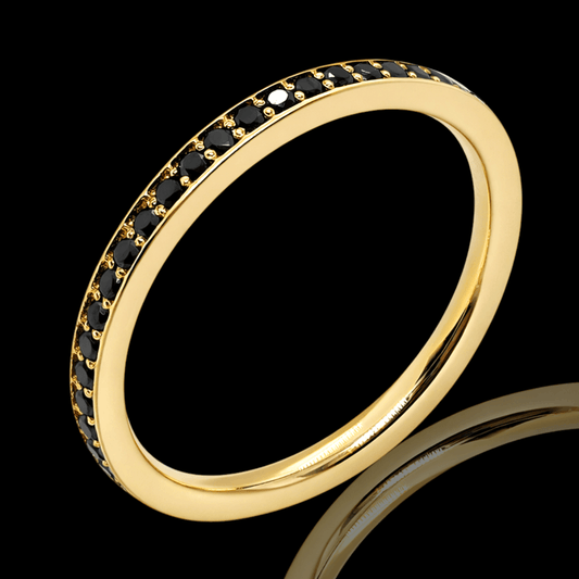 Geltono aukso žiedas su juodais deimantais ratuku