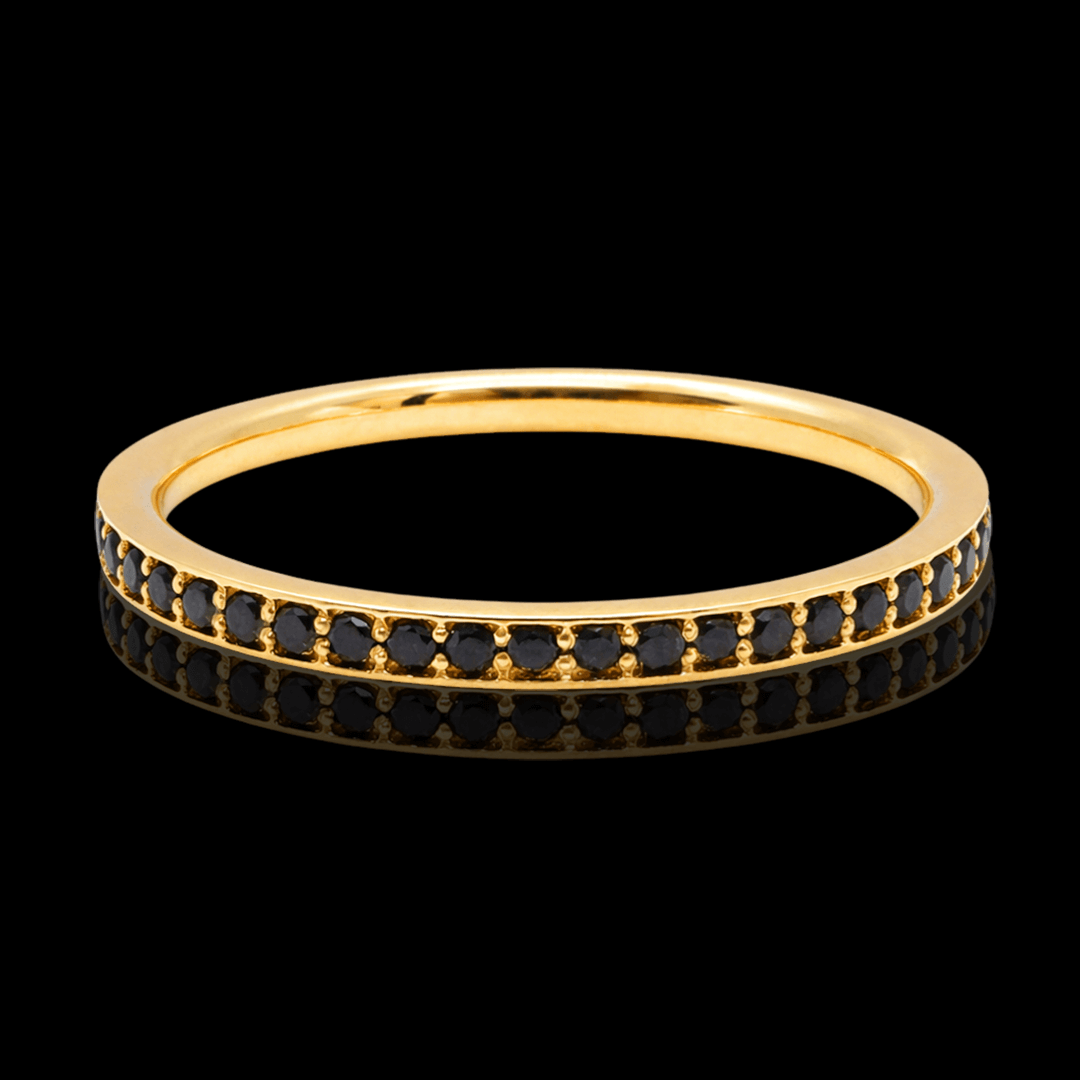 Geltono aukso žiedas su juodais deimantais ratuku