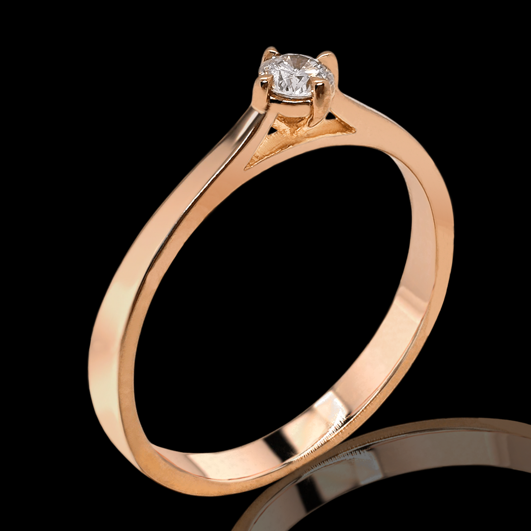 Raudono aukso sužadetuvių žiedas su deimantu