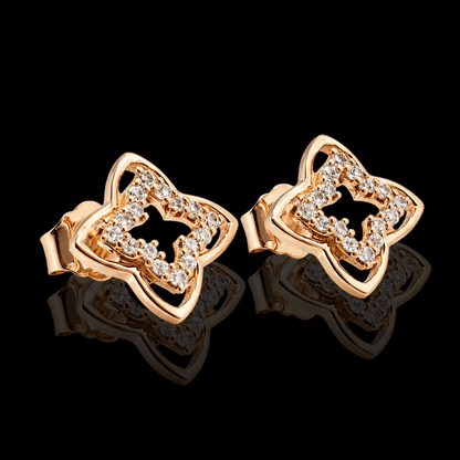 Raudono aukso auskarai "Gėlytės" su deimantais