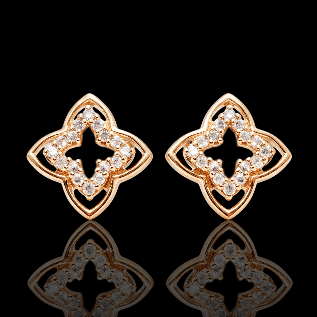 Raudono aukso auskarai "Gėlytės" su deimantais