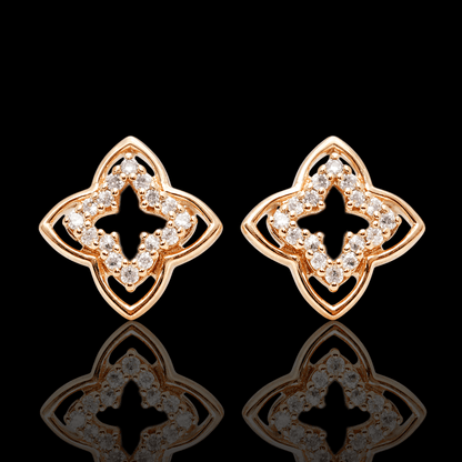 Raudono aukso auskarai "Gėlytės" su deimantais