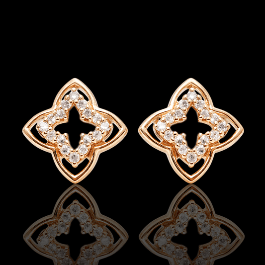 Raudono aukso auskarai "Gėlytės" su deimantais