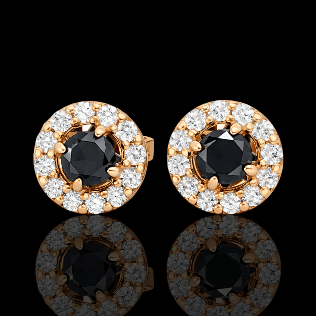 Raudono aukso auskarai su juodais deimantais