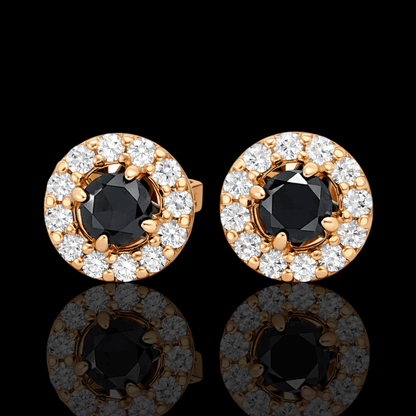 Raudono aukso auskarai su juodais deimantais