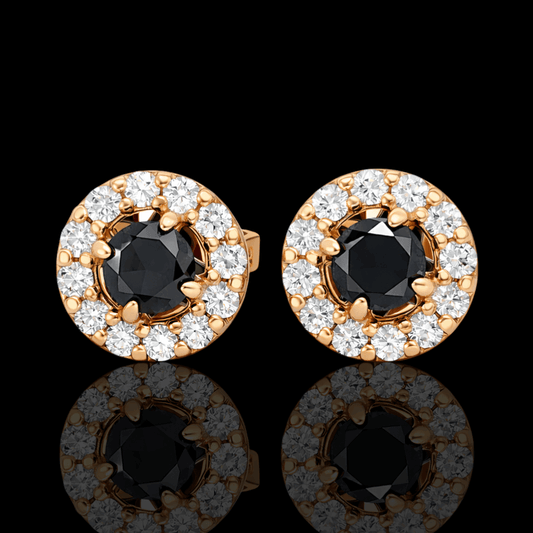 Raudono aukso auskarai su juodais deimantais