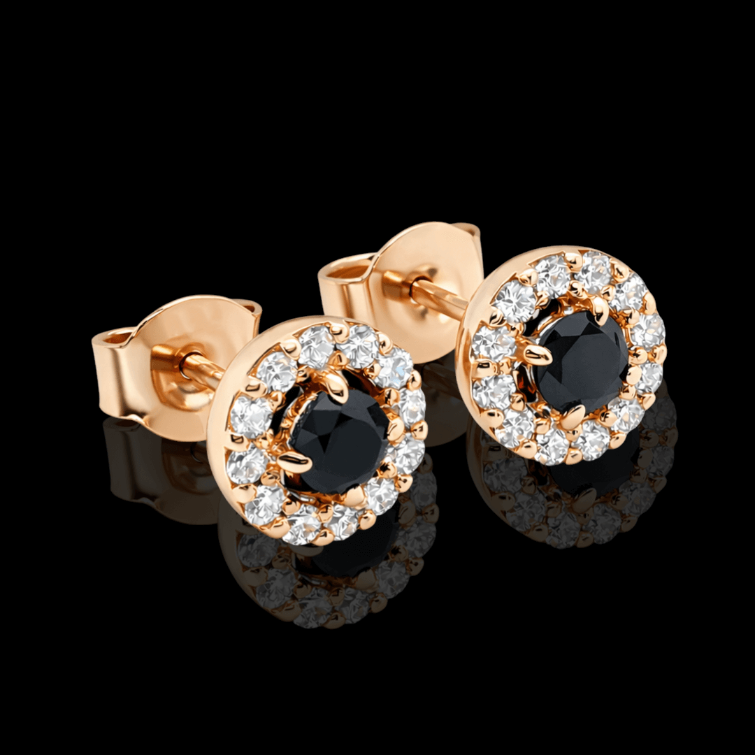 Raudono aukso auskarai su juodais deimantais