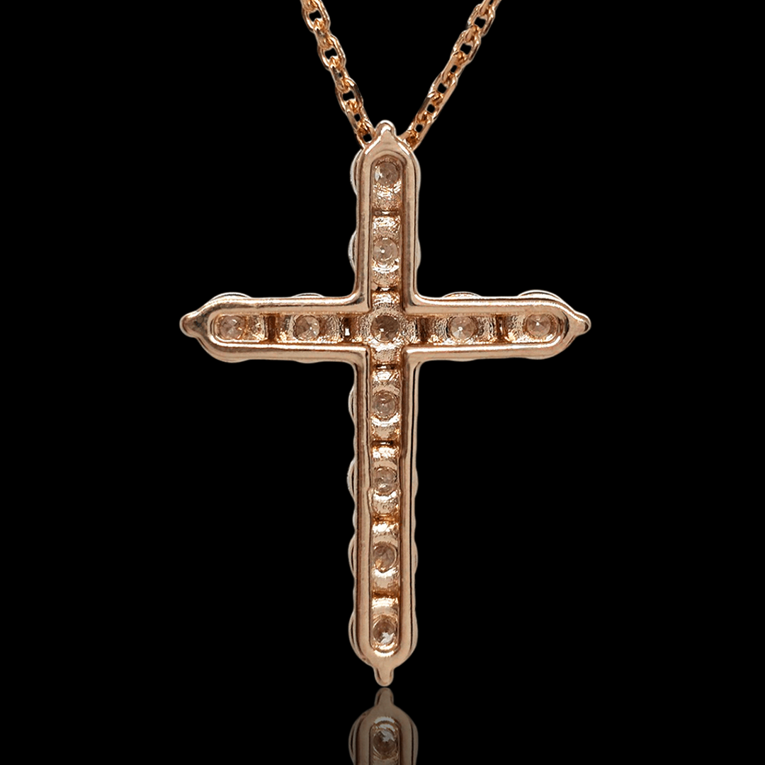 Raudono aukso kryžiukas su deimantais - 3mm