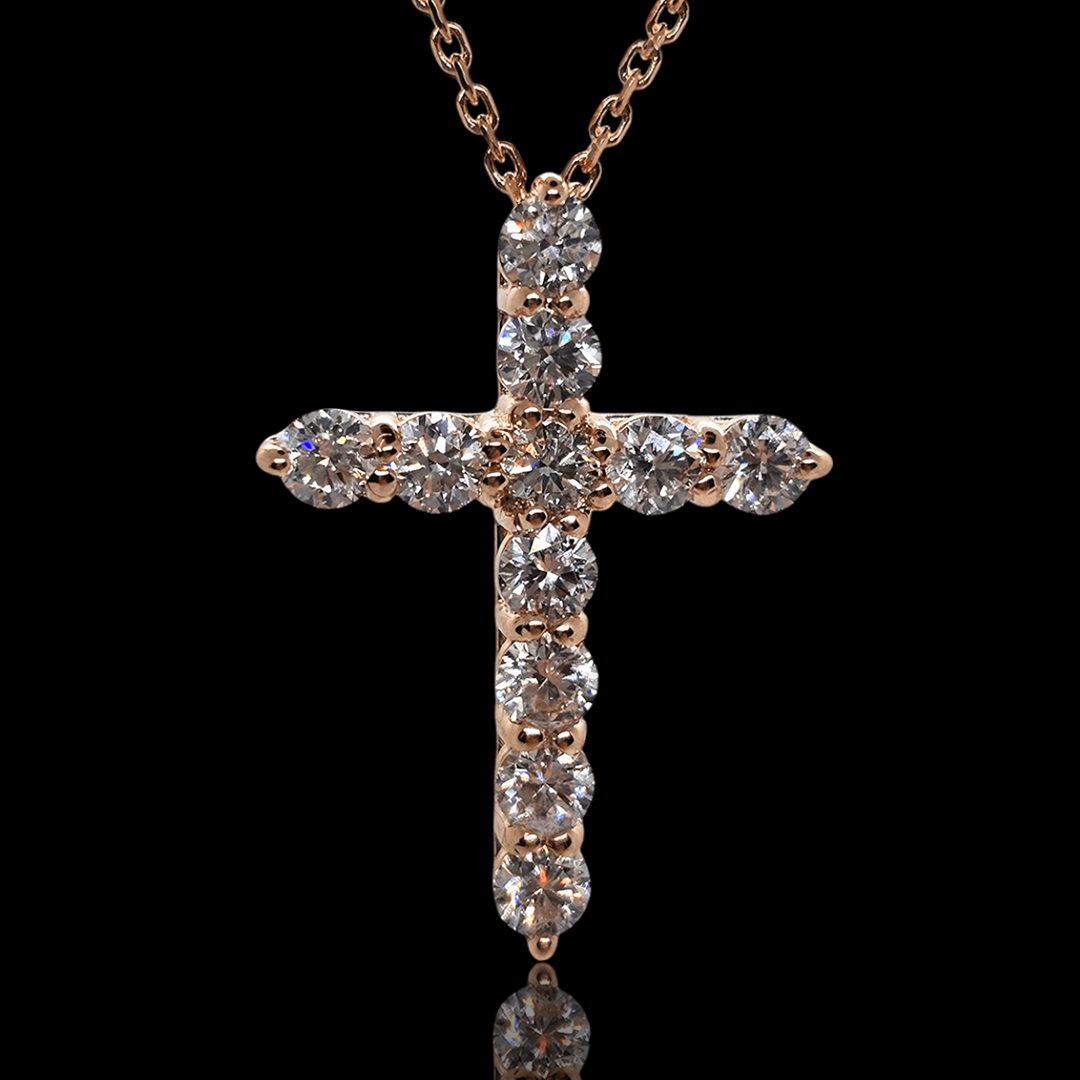 Raudono aukso kryžiukas su deimantais - 3mm