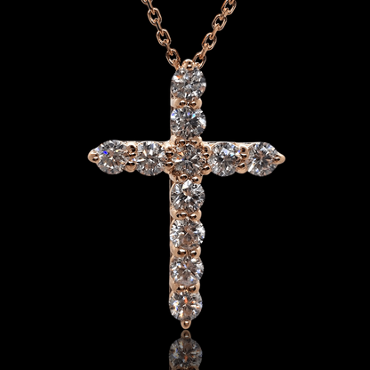 Raudono aukso kryžiukas su deimantais - 3mm