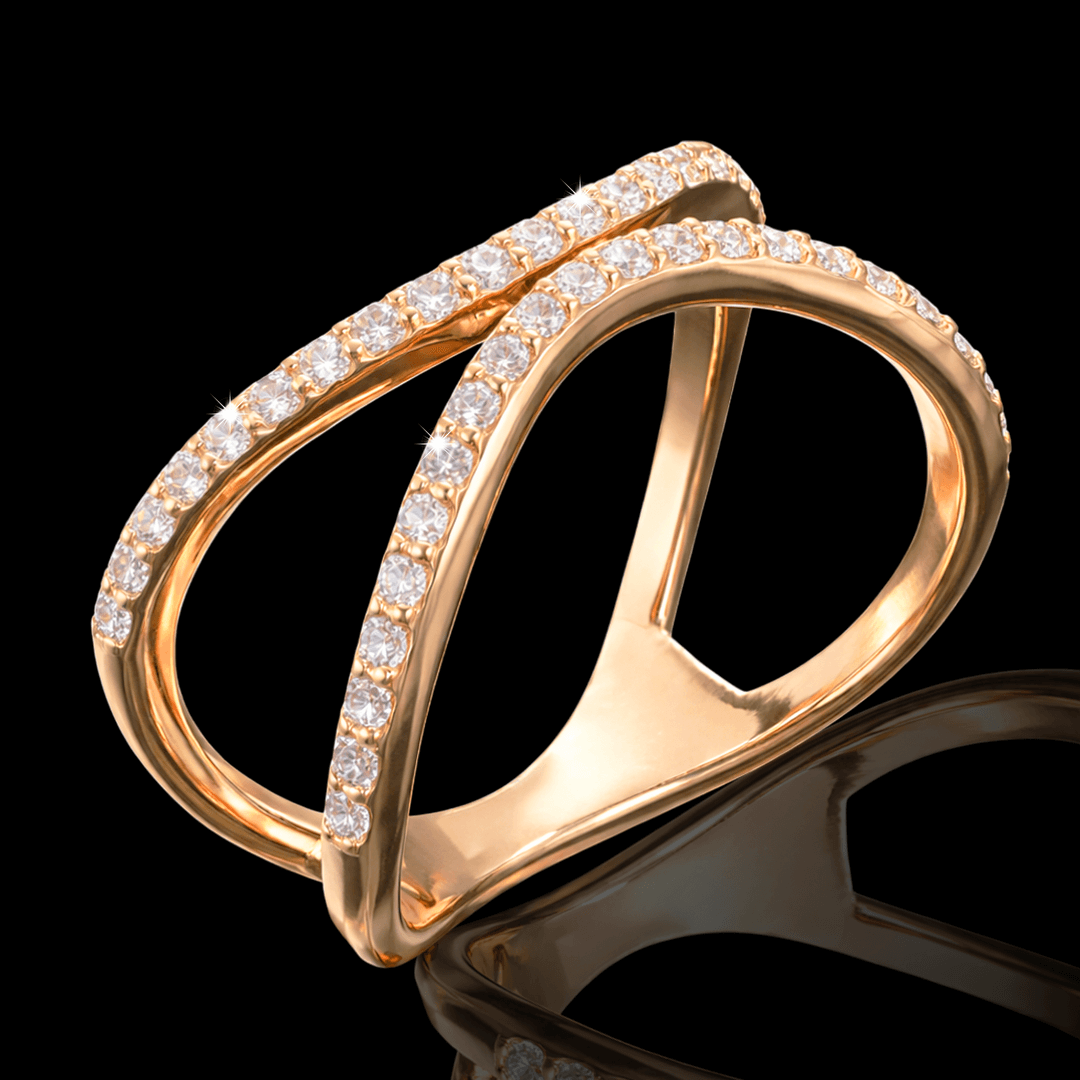 Raudono aukso žiedas su briliantinėm juostelėm