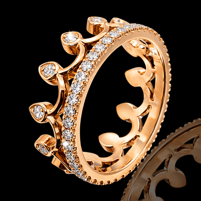 Raudono aukso žiedas karūna su briliantais