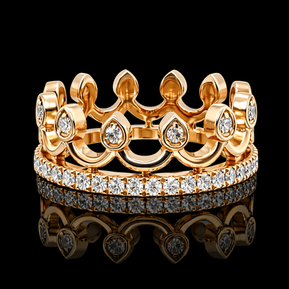 Raudono aukso žiedas karūna su briliantais