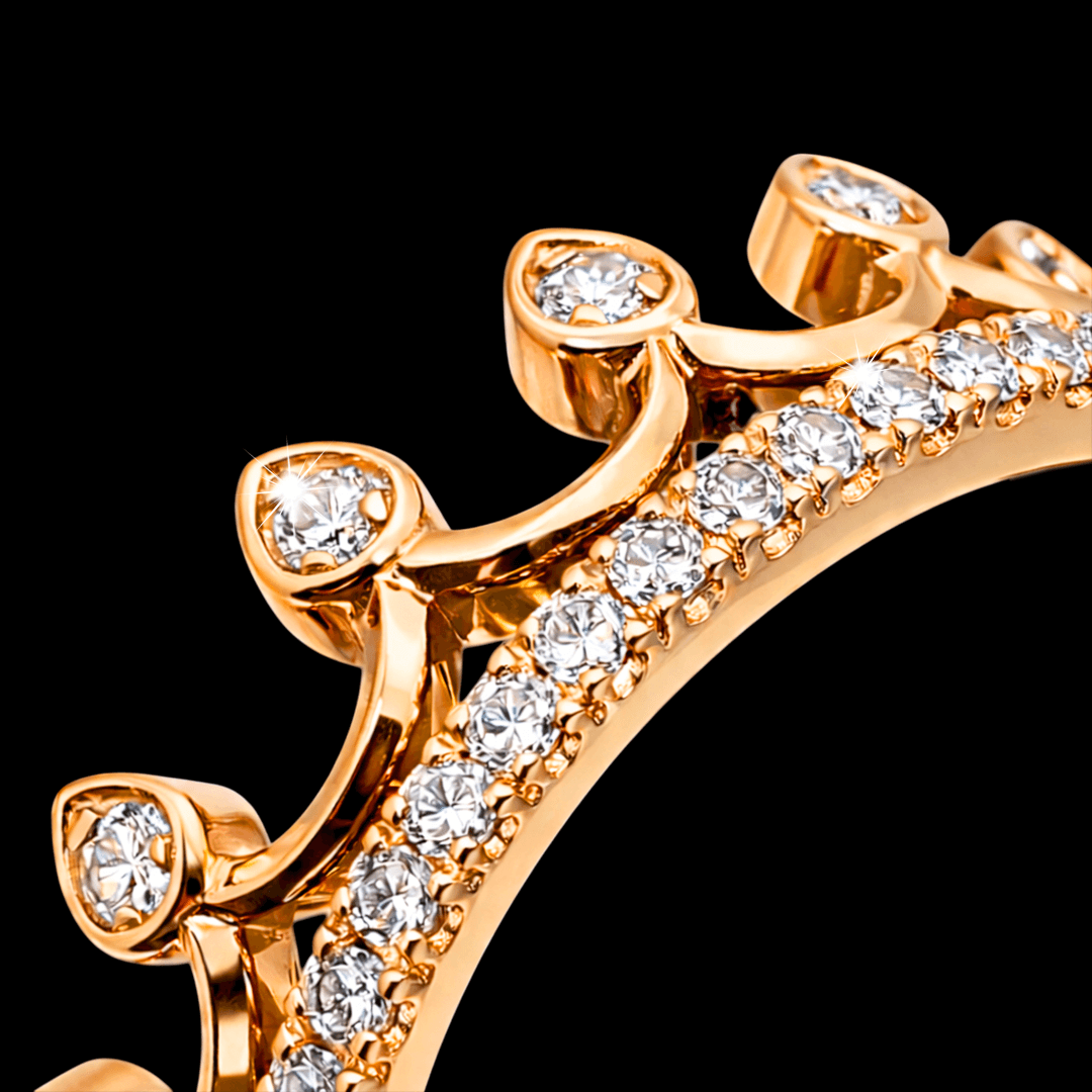 Raudono aukso žiedas karūna su briliantais