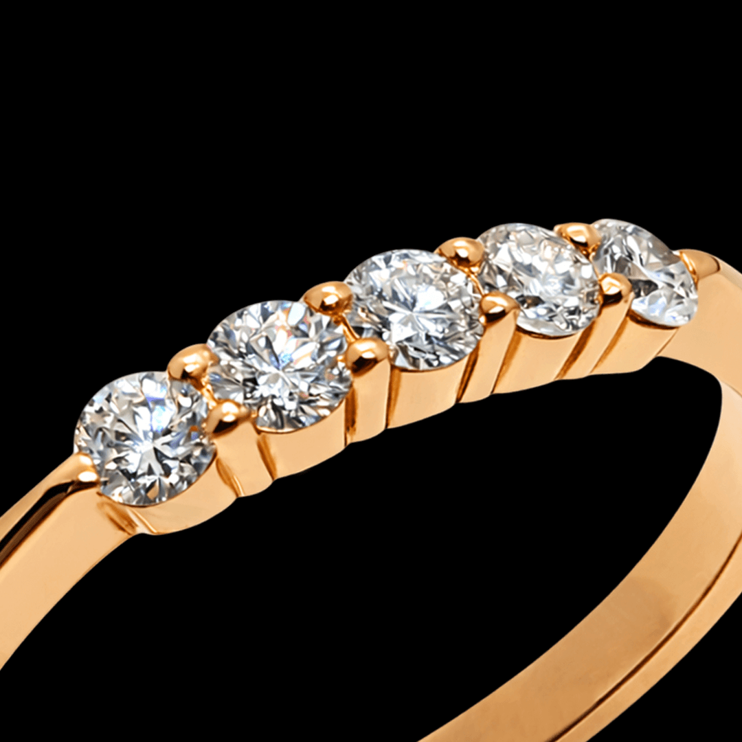 Raudono aukso žiedas su 5 briliantais