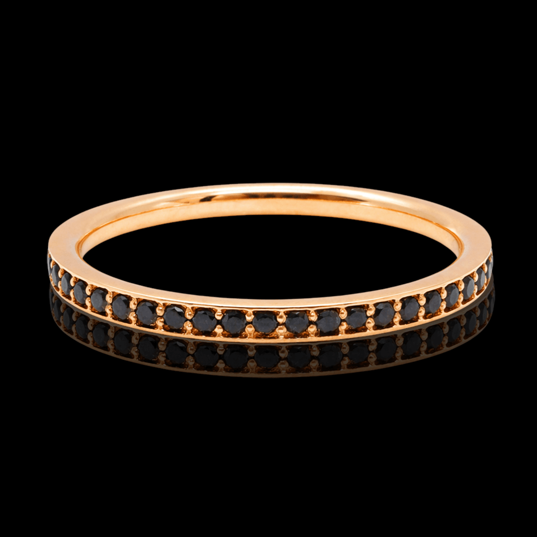 Raudono aukso žiedas su juodais deimantais ratuku