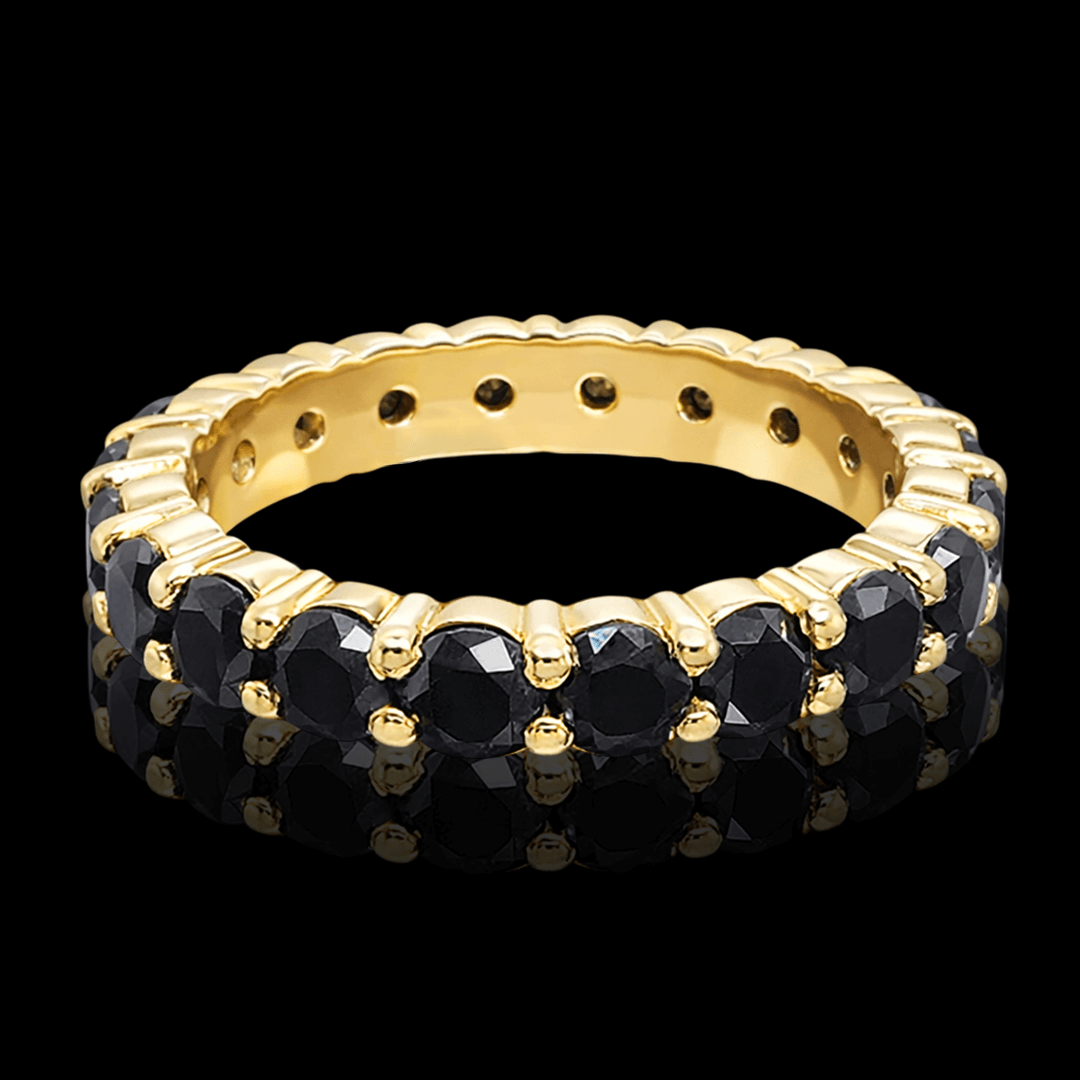 Geltono aukso žiedas su juodais briliantais