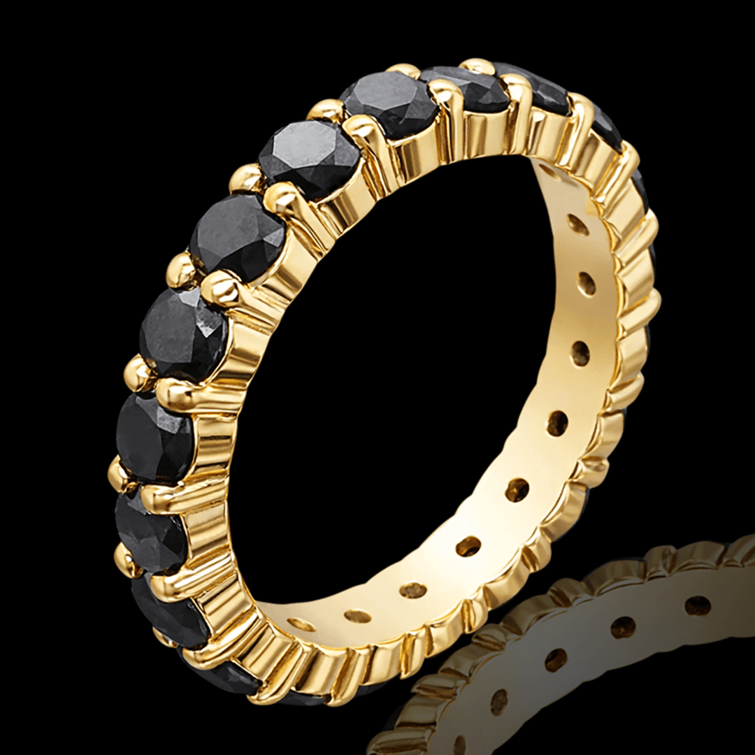 Geltono aukso žiedas su juodais briliantais