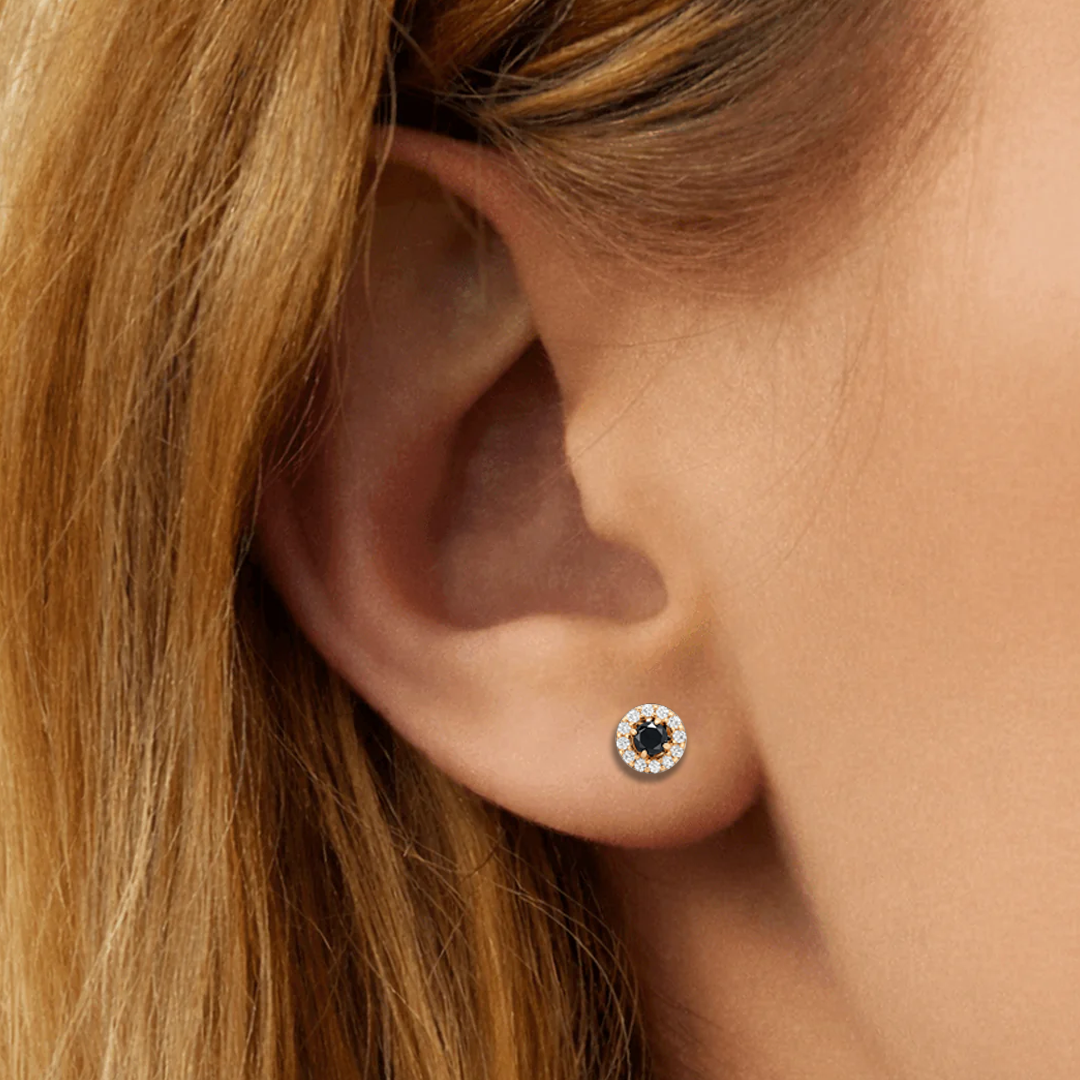 Raudono aukso auskarai su juodais deimantais