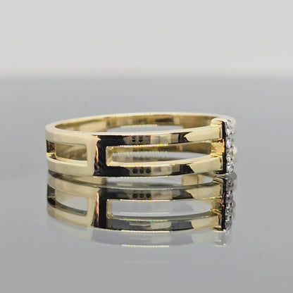 Geltono aukso atviras žiedas su deimantais