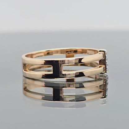 Raudono aukso atviras žiedas su deimantais