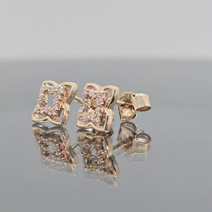 Raudono aukso auskarai "Gėlytės" su deimantais